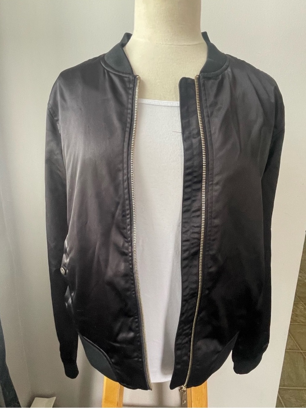 Ardene Black Bomber Jacket with Gold Zipper Y2K Indie Médium - Picture 9 of 9